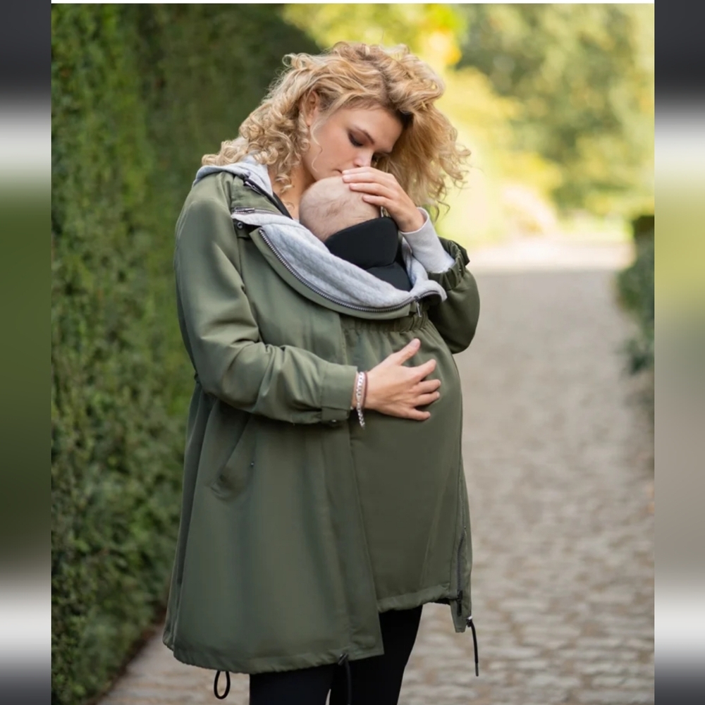 Seraphine Khaki 6 in 1 Lightweight Maternity & Babywearing Coat